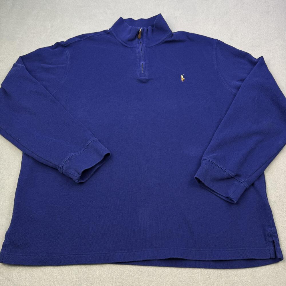 Polo Ralph Lauren Sweater Mens XL Blue Estate Rib Quarter Zip Cotton Pullover